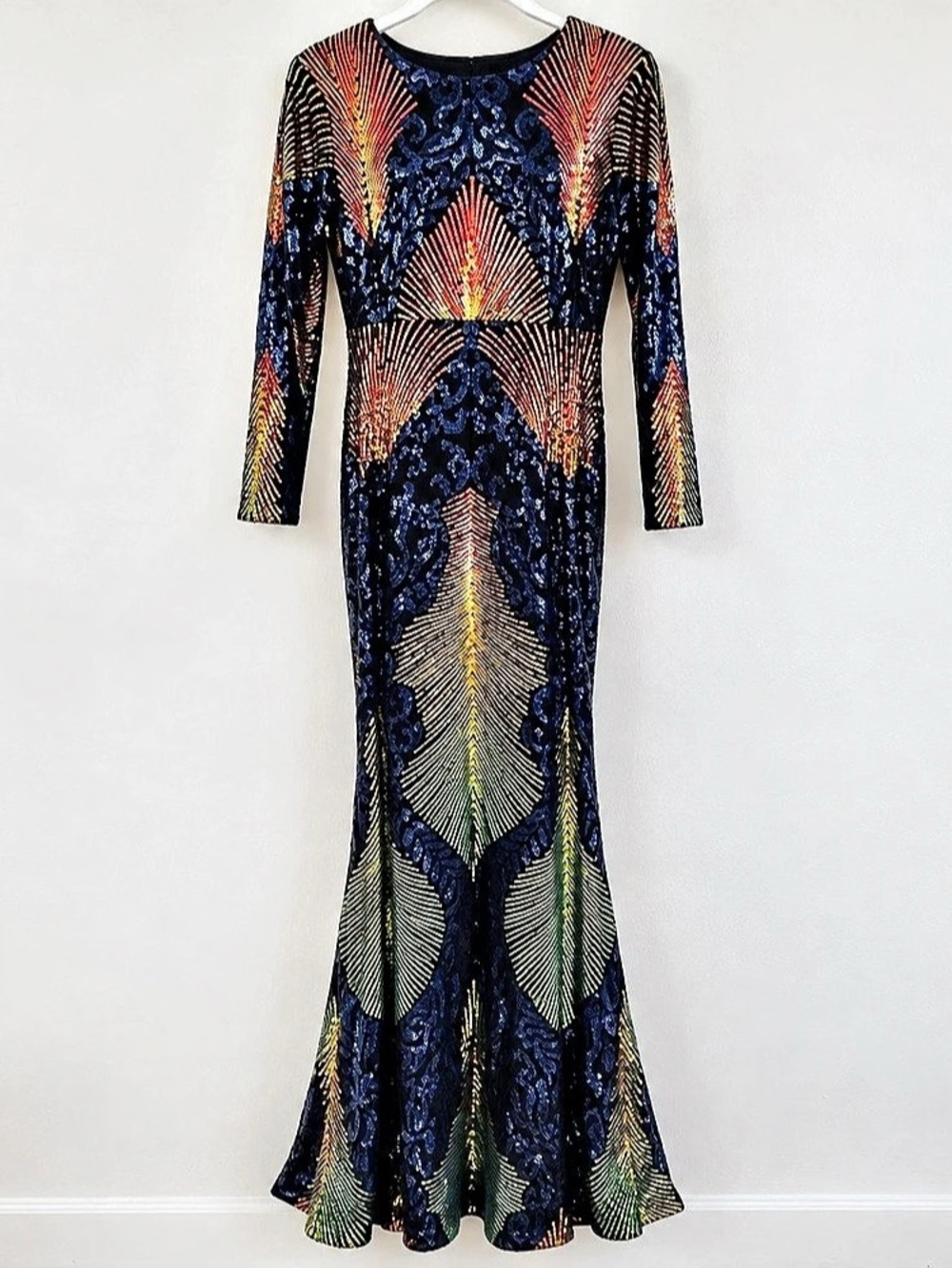 NWT Miss Ord XL Sequin Art Deco Mermaid Maxi Evening Gown